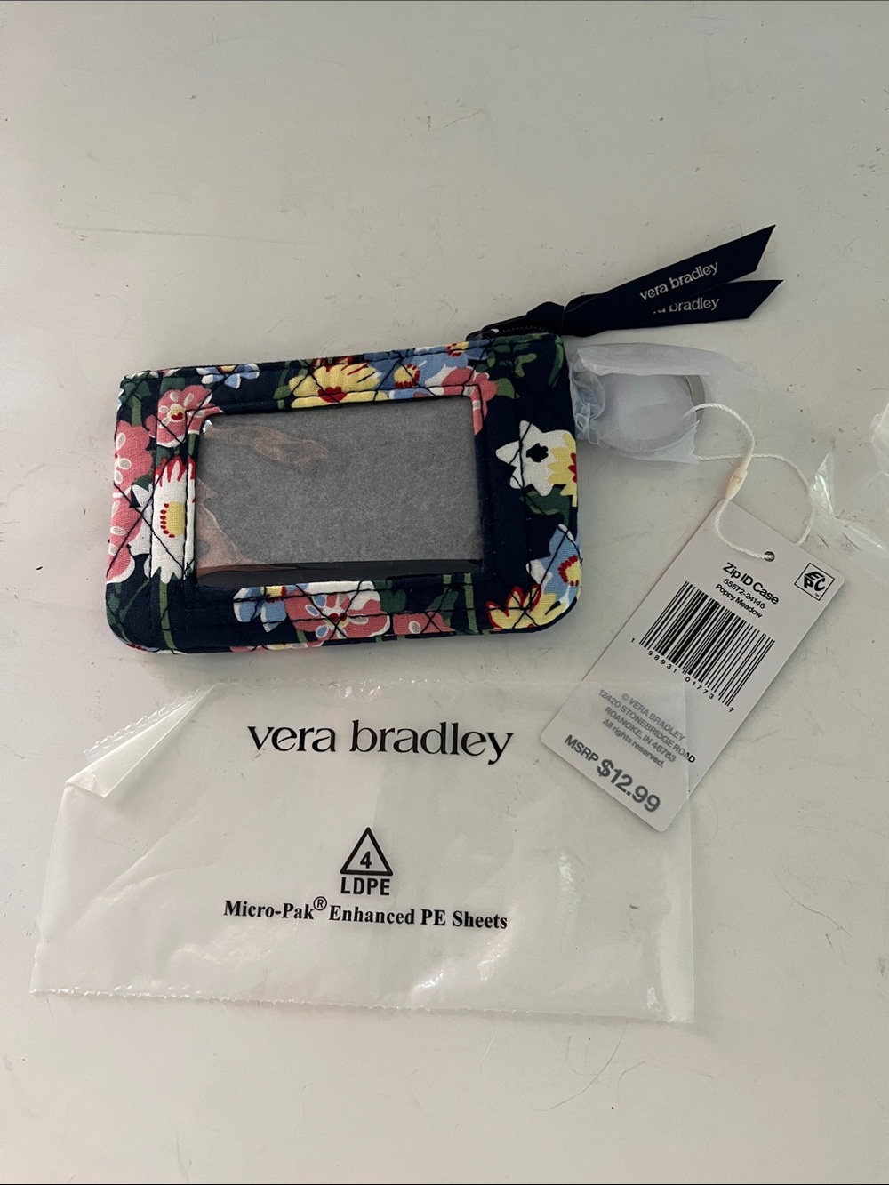 NWT Vera Bradley Navy Floral Quilted ID Card Case - Picture 3 of 3